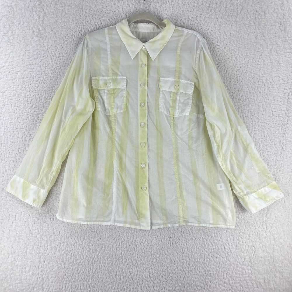 CJ Banks White Yellow Stripe Button-Up Shirt‎ Womens Long Sleeve Plus Size 1X